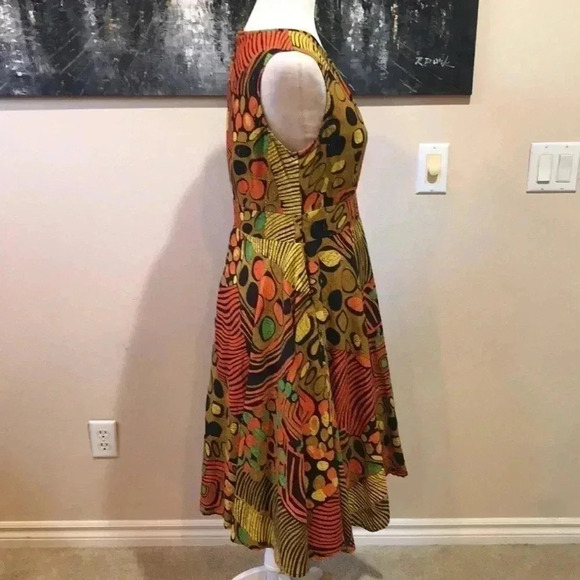 Ashro Cotton Multi Colored Fit and Flare Empire Waist Midi Dress-Size 6 - Picture 4 of 11